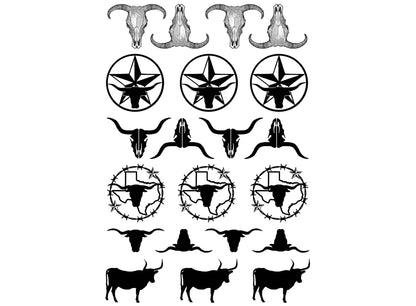 Big Horn Steer 21 Pcs 1 Inch Black Fused Glass Decals