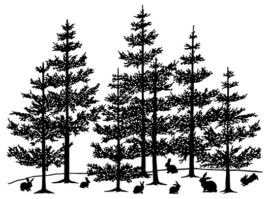 Pine Tree Rabbit 2 pcs 4 Inch Black Fused Glass Decals