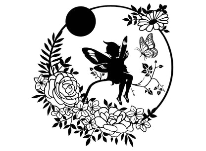 Fairy Butterfly Wreath 2 pcs 3.75 Inch Black Fused Glass Decals