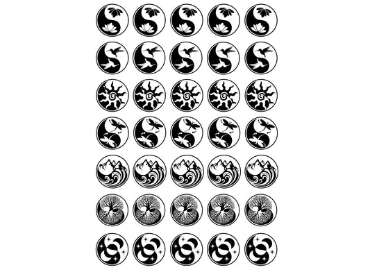 Yin Yang Variety 35 pcs 5/8" Black Fused Glass Decals