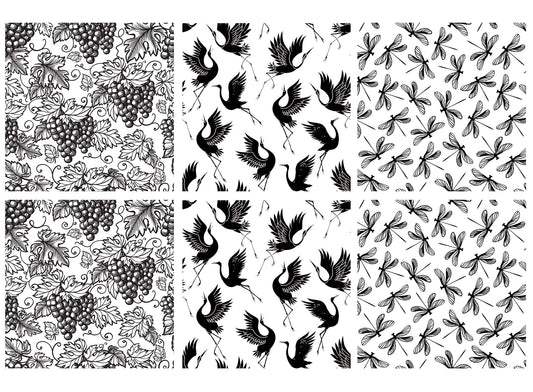 Grapes Crane Dragonfly 6 pcs 2-1/2" Black Fused Glass Decals