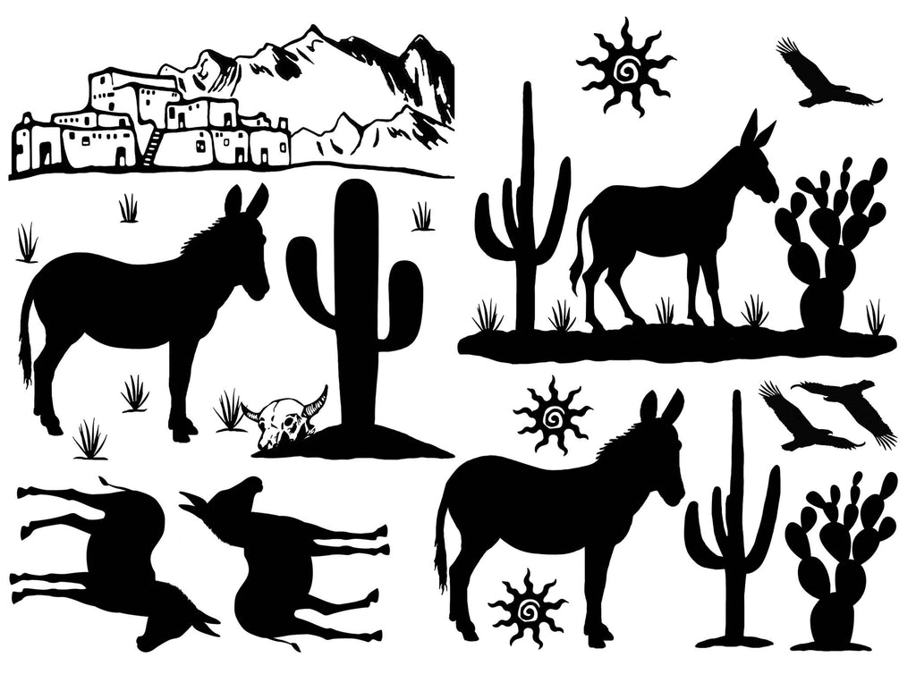 Mule Desert 11 pcs 5/8" to 3-1/2" Black Fused Glass Decals