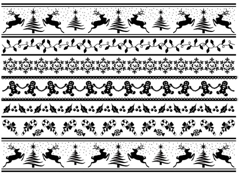 Christmas Stripes Deer Holly 1 pc 5"X7" Black Fused Glass Decal