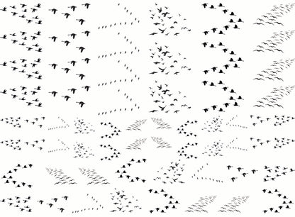 Bird Flocks 61 pcs Black Fused Glass Decals
