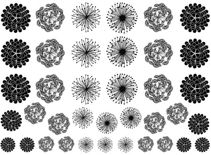 Dandelion Tops 38 pcs 0.5 to 1 Inch Black Fused Glass Decals