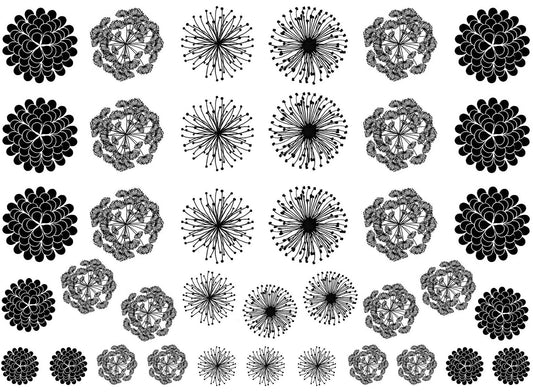 Dandelion Tops 38 pcs 0.5 to 1 Inch Black Fused Glass Decals