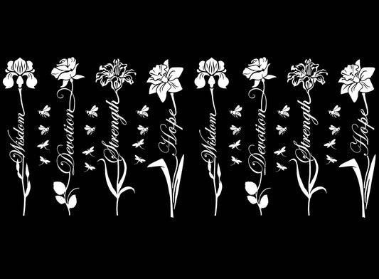 Flower Inspiration Word 8 pcs 3 Inch White Fused Glass Decals