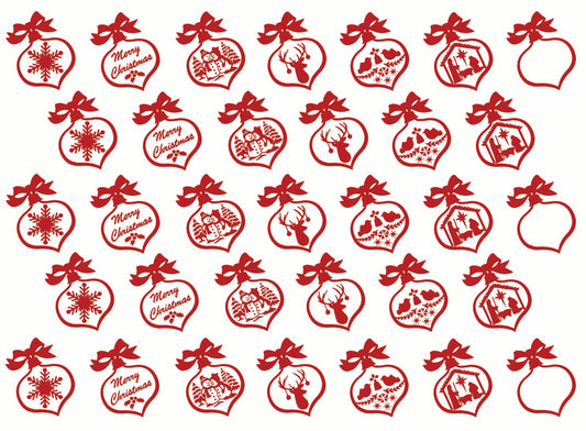 Christmas Ornaments 33 pcs 1" Red Fused Glass Decals