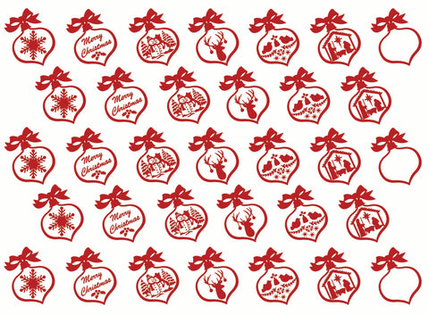 Christmas Ornaments 33 pcs 1" Red Fused Glass Decals