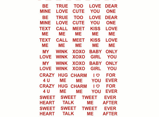 Valentine Words 48 pcs 0.375 Inch Red Fused Glass Decals