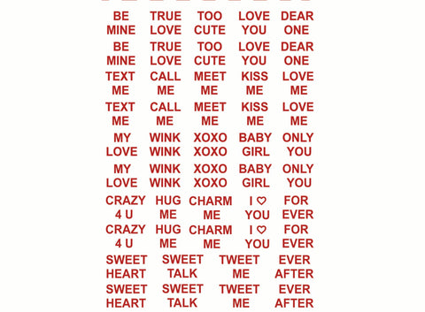 Valentine Words 48 pcs 3/8" Red Fused Glass Decals