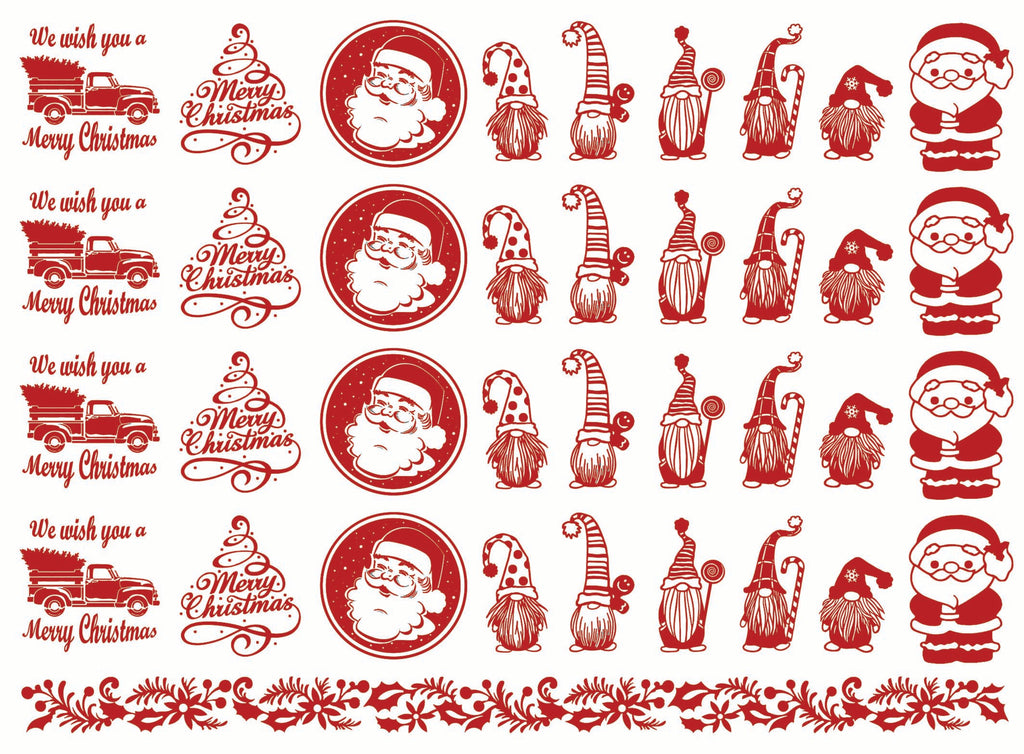 Christmas Santa Gnomes 36 pcs 1" Red Fused Glass Decals