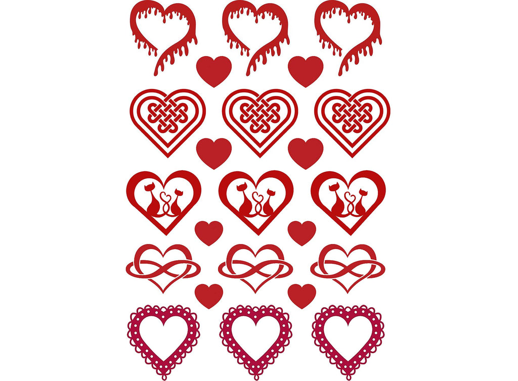 Heart Variety 23 pcs 1/2" to 1" Red Fused Glass Decals