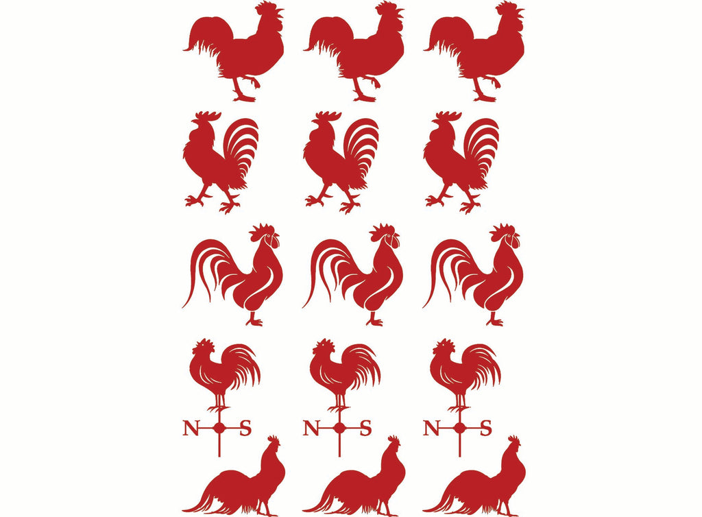 Rooster 15 pcs 1" Red Fused Glass Decals