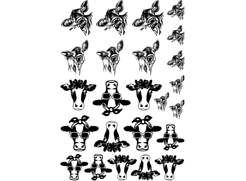 Cow Heads 24 pcs 5/8" to 1" Black Fused Glass Decals