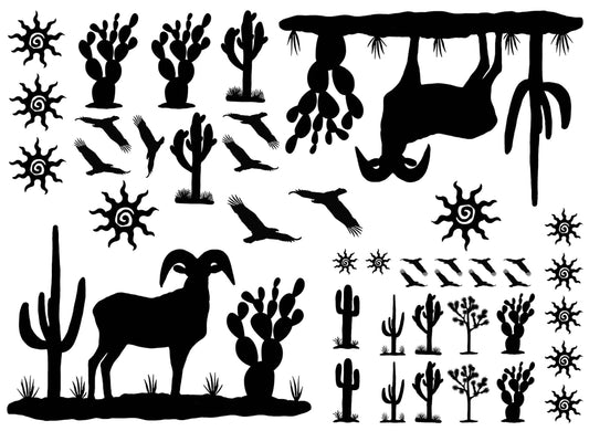 Ram Desert 40 pcs 3/8" to 3-3/4" Black Fused Glass Decals