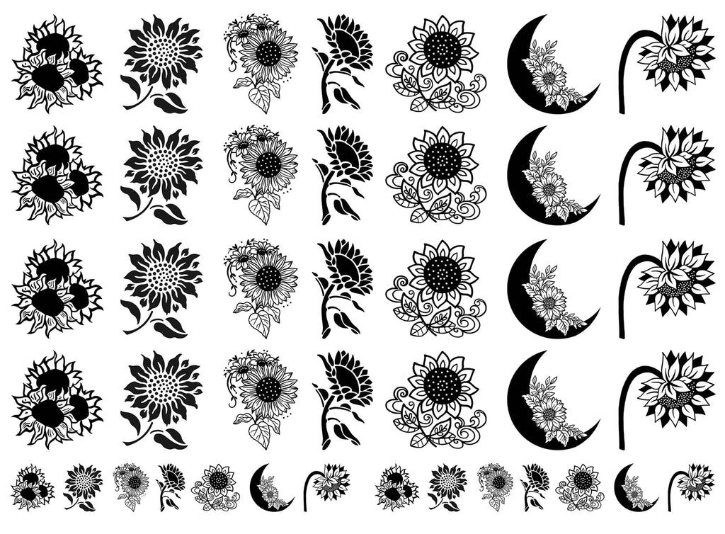 Sunflowers 42 pcs 1" Black Fused Glass Decals
