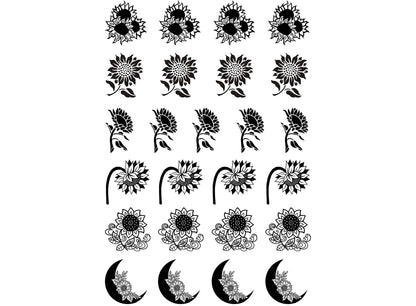 Sunflowers 25 pcs 3/4" Black Fused Glass Decals