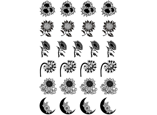 Sunflowers 25 pcs 3/4" Black Fused Glass Decals