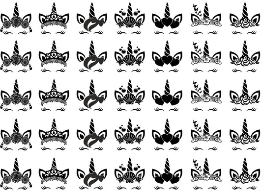 Unicorn Faces 35 pcs 1" Black Fused Glass Decals
