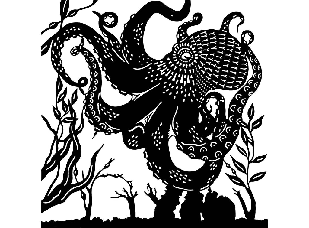 Ocean Octopus 2 pcs 4" Black Fused Glass Decals