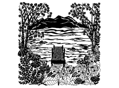 Ocean Dock Scene 2 pcs 4" Black Fused Glass Decals