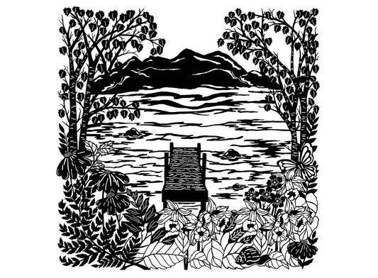 Ocean Dock Scene 2 pcs 4" Black Fused Glass Decals