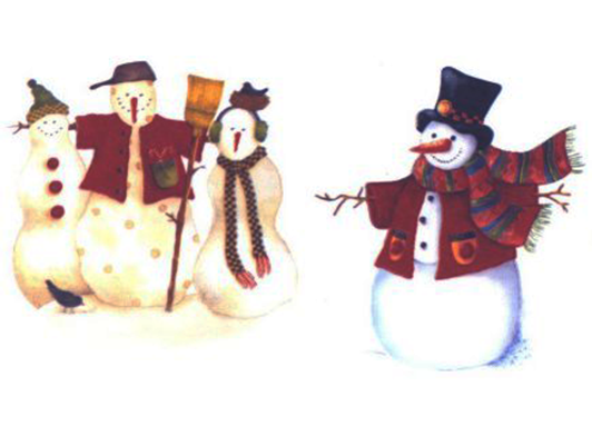 Folksy Folk Art Snowman Snowmen Ceramic Decals 3326