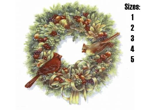 Christmas Wreath Pine Fruit Cardinal Ceramic Decals 4728