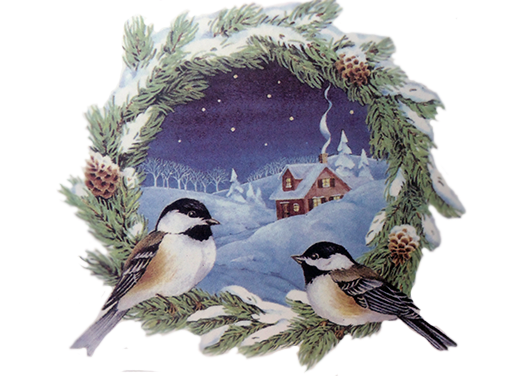 Christmas Chickadee Wreath Ceramic Decals 477