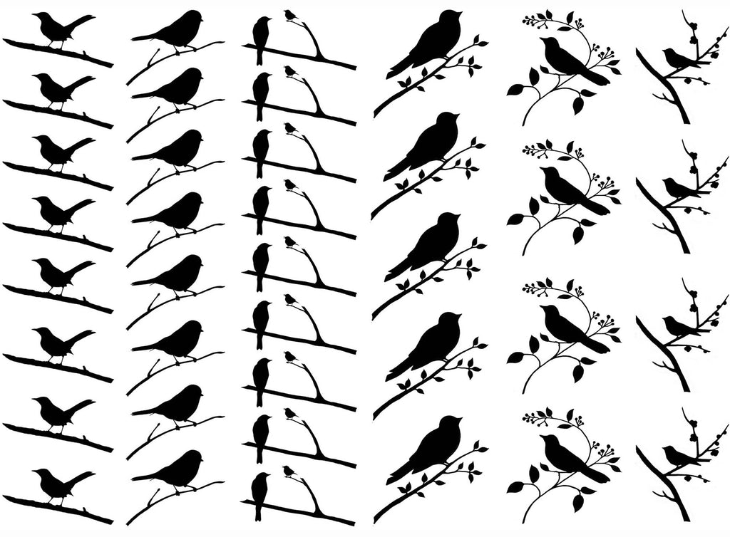 Bird on Branch Ivy 38 Pcs 1" Black Fused Glass Decals