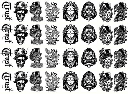 Gothic Steampunk 32 pcs 1.15 Inch Black Fused Glass Decals