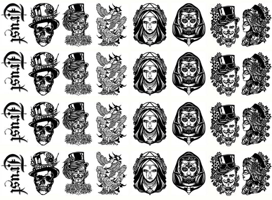 Gothic Steampunk 32 pcs 1.15 Inch Black Fused Glass Decals