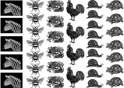 Zebra Bee Snail Turtle 38 pcs 1 Inch Black Fused Glass Decals