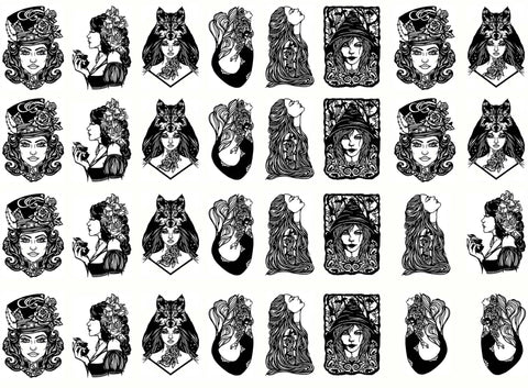 Alice Mermaid Rapunzel  32 pcs 1-1/8" Black Fused Glass Decals
