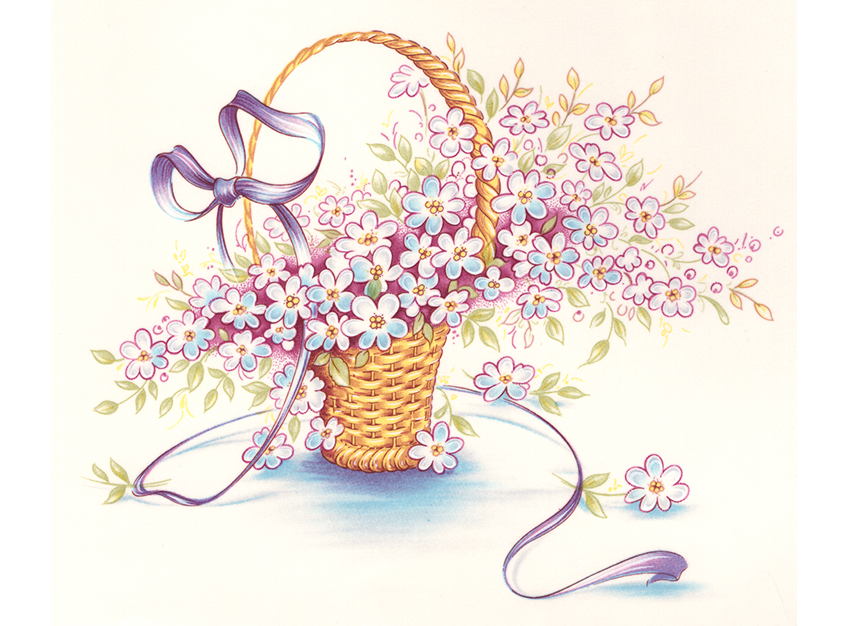 Spring Wicker Basket Flowers Ribbon Ceramic Decals  6477