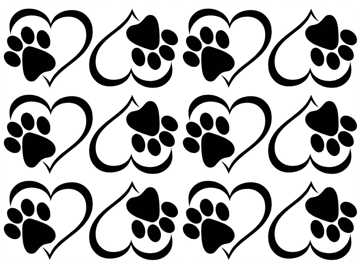 Heart Paw Print 12 pcs 1-3/4" Black Fused Glass Decals