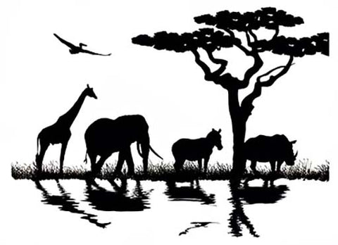 African Animal Trail 2 pcs 4-1/4" Black Fused Glass Decals