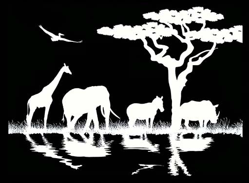 African Animal Trail 2 pcs 4-1/4" White Fused Glass Decals