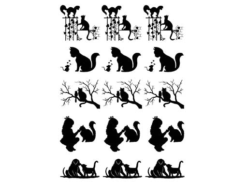 Cat Friends 15 pcs 1" to 1-1/8"  Black Fused Glass Decals