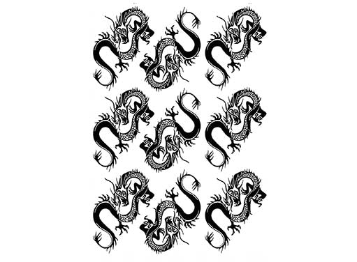 Chinese Dragon 9 pcs 1.75 Inch Black Fused Glass Decals