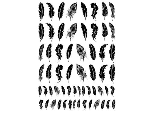 Feathers 60 pcs 1/2" to 7/8" Black Fused Glass Decals