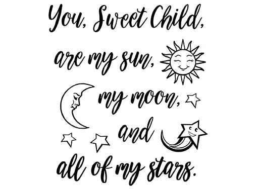 You, Sweet Child are My Sun 2 pcs 3-5/8" Black Fused Glass Decals