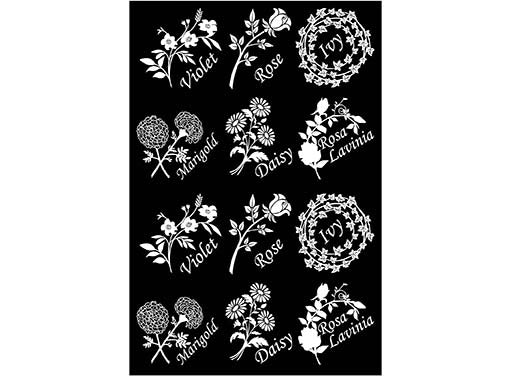 Rose Ivy Marigold Violet Daisy 12 pcs 1 Inch White Fused Glass Decals