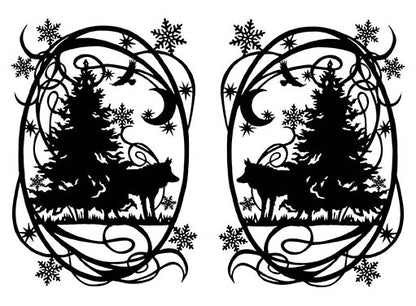 Winter Wolf Wolves 2 pcs 4 Inch Black Fused Glass Decals