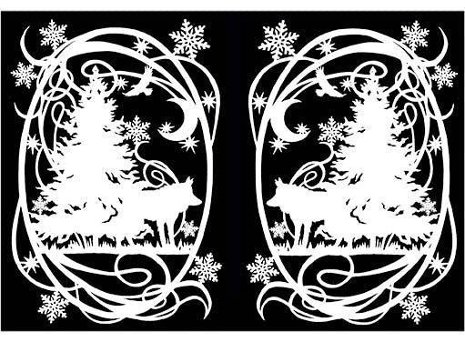 Winter Wolf Wolves 2 pcs 4 Inch White Fused Glass Decals