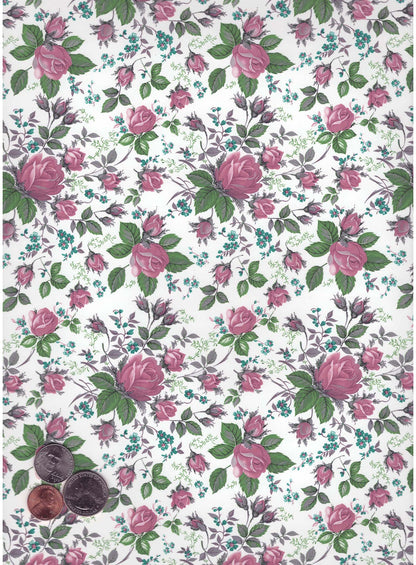 Allover Chintz Pink Rose Blooming Roses 9 x 13 Inch Ceramic Decal Sheet