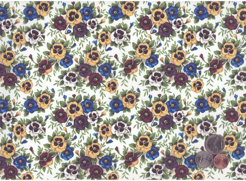 Allover Chintz Purple Blue Yellow Pansy Flowers 9" X 13-3/4" Sheet Ceramic Decal 251