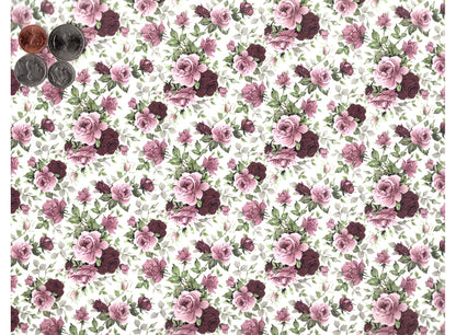 Allover Chintz Pink Burgundy Rose Flowers 9 x 13.5 Inch Ceramic Decal Sheet