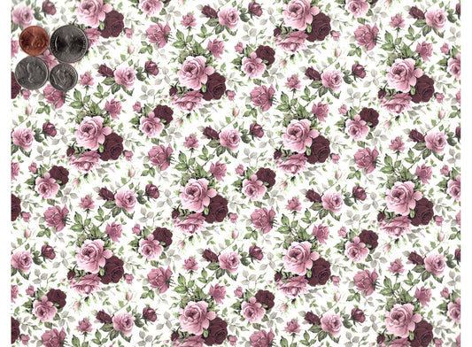 Allover Chintz Pink Burgundy Rose Flowers 9 x 13.5 Inch Ceramic Decal Sheet